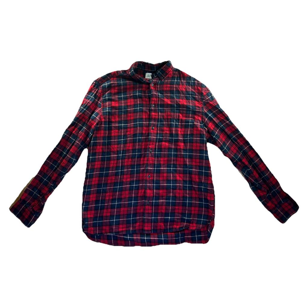 H & M Men’s Plaid Red & Blue Flannel Shirt Size Large 100% Cotton